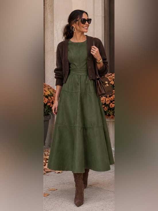 Dresses & Skirts - Faux Leather Midi Dress. Olive Green. Size Small & XL. NWT.